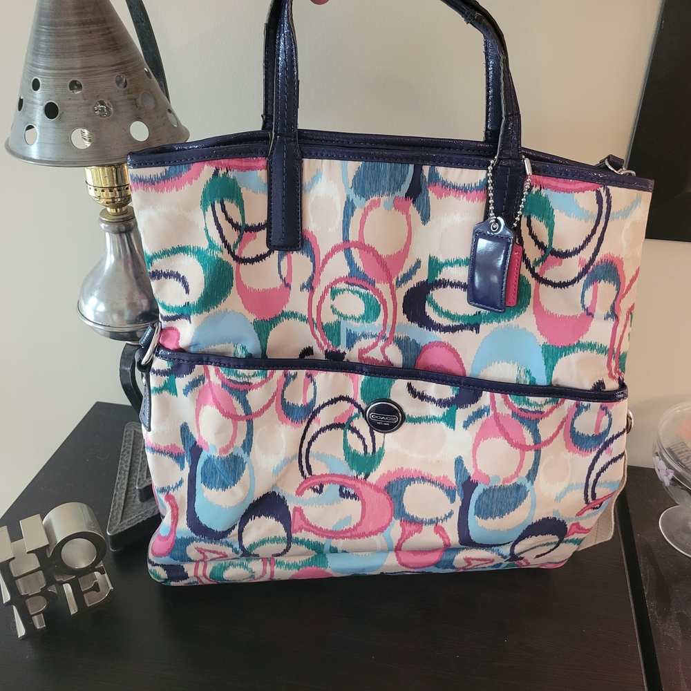Coach Ikat Signature Print Fabric Foldover Tote/Crossbody